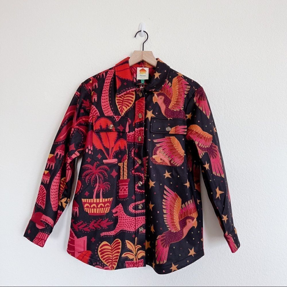 Farm Rio Mixed Black Prints Fleece Shirt Jacket size Small - Picture 6 of 11